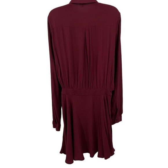 Tobi Button Up Shirt Dress Long Sleeve Collared Faux Wrap Draped Burgundy - Picture 3 of 9